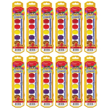 Cra-Z-Art Washable Watercolors with Brush, Peggable Tray, 8 Colors Per Set, 12PK 1065172